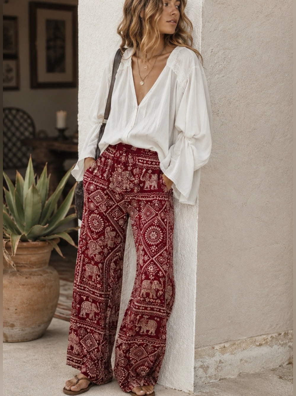 Free People esc. Boho Red Harem Pants / Wide Leg, Flowy Pants - Size S